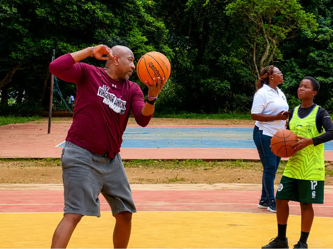Basketball coaching in action